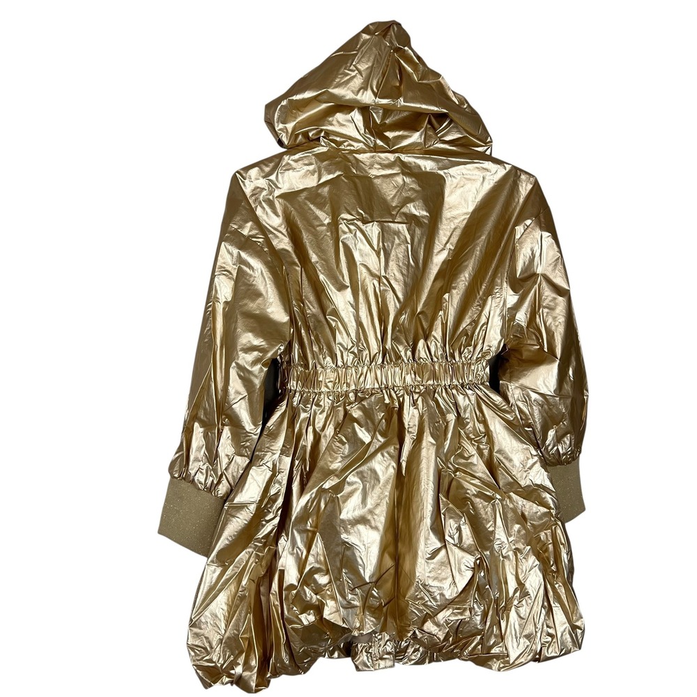 Habitual Girl Gold Metallic Hooded Windbreaker Jacket Size 7/8 Bubble Hem - Picture 2 of 9